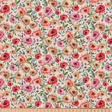 Digitale Katoen Stof Honorine Bloemen Roze/Rood | Stoffen Online