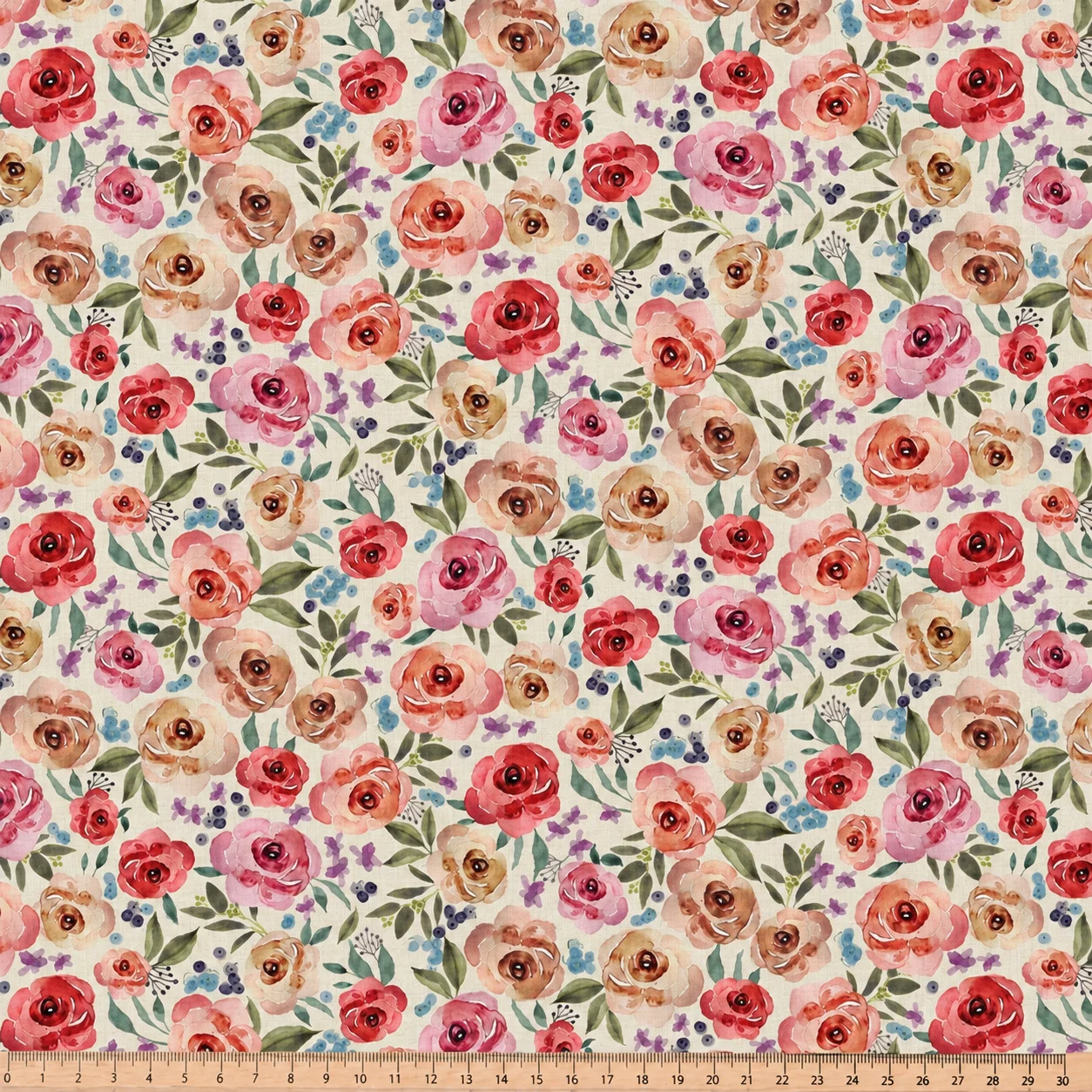 Digitale Katoen Stof Honorine Bloemen Roze/Rood | Stoffen Online