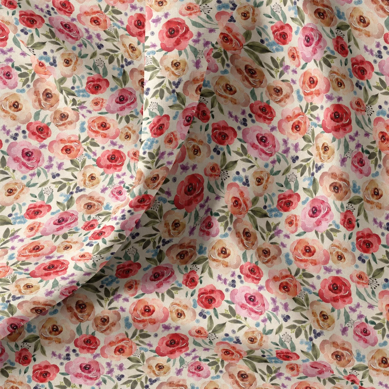 Digitale Katoen Stof Honorine Bloemen Roze/Rood | Stoffen Online