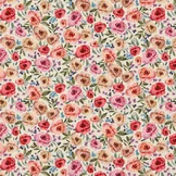Digitale Katoen Stof Honorine Bloemen Roze/Rood | Stoffen Online