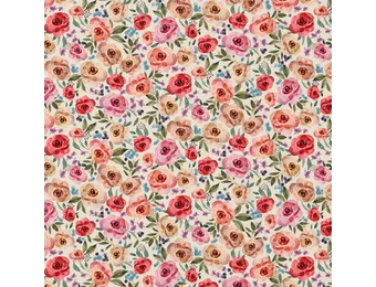 Katoen Stof Digitale Print Bloemen Honorine – Roze/Rood