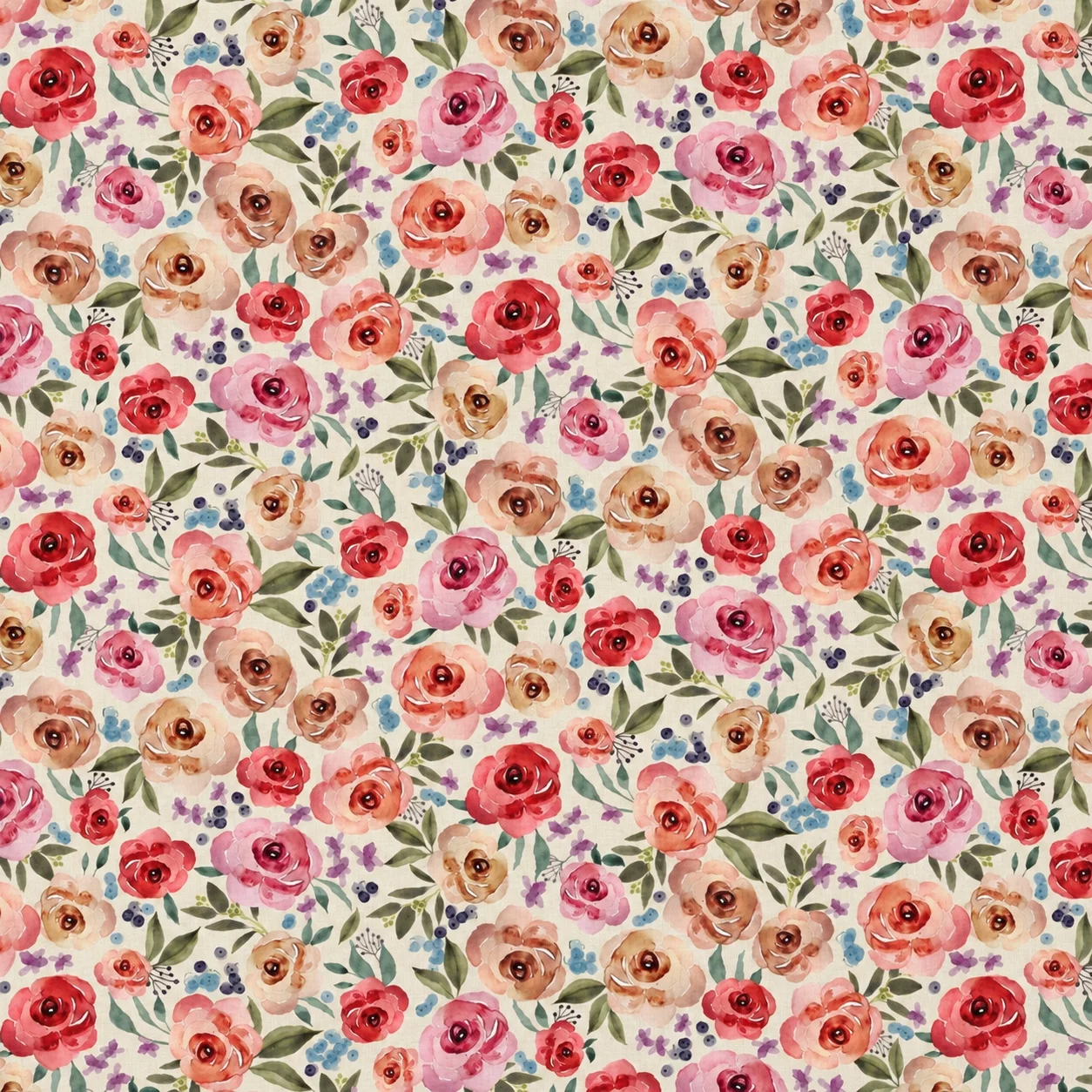Digitale Katoen Stof Honorine Bloemen Roze/Rood | Stoffen Online