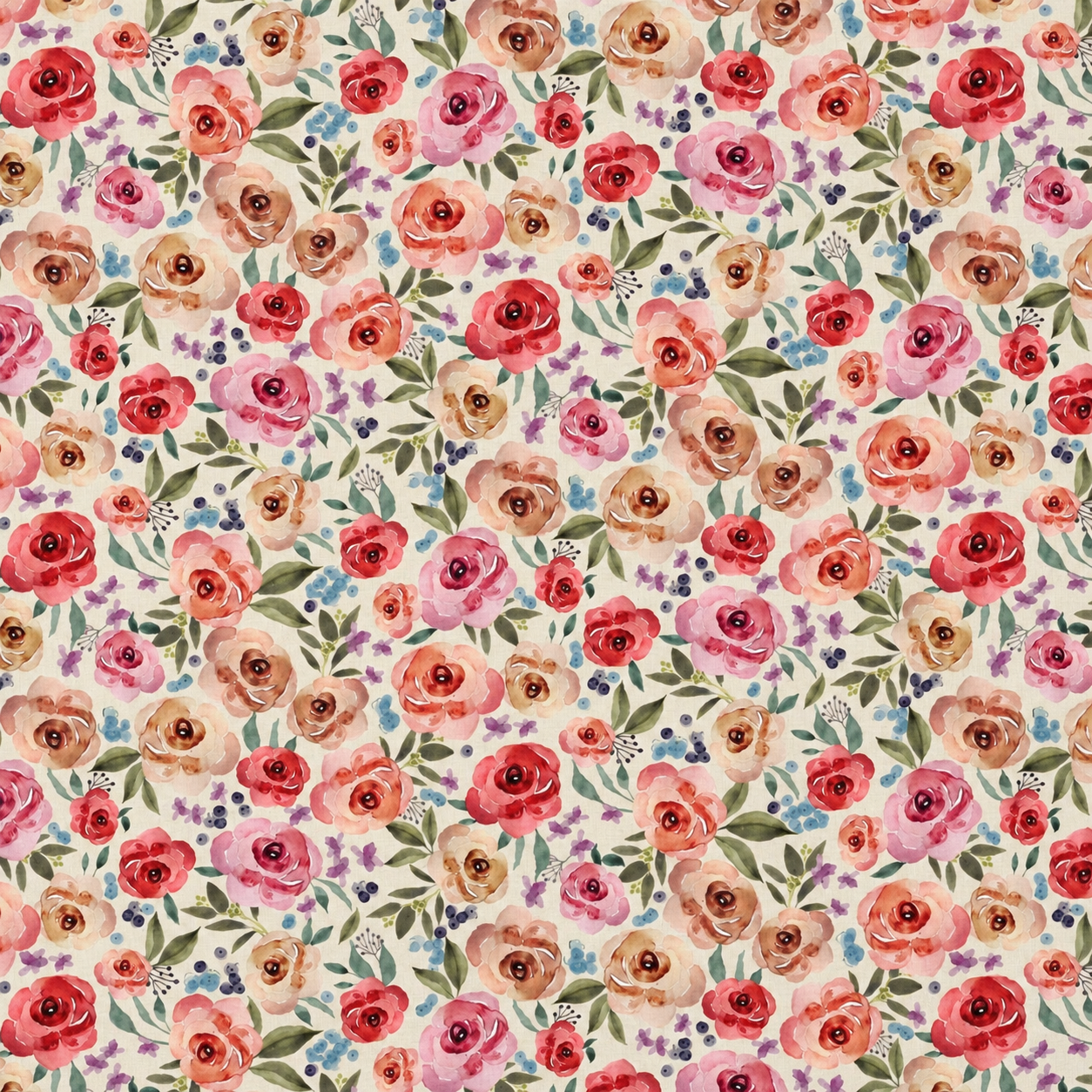Digitale Katoen Stof Honorine Bloemen Roze/Rood | Stoffen Online