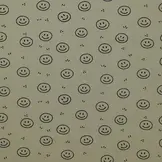 Rib Jersey Stof Bedrukt Smiley Olijf – Vrolijk, Zacht & Rekbaar