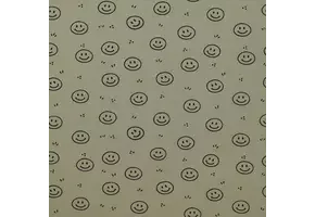 Rib Jersey Stof Bedrukt - Smiley Olijf