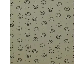 Rib Jersey Stof Bedrukt - Smiley Olijf