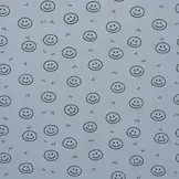 Rib Jersey Stof Bedrukt Smiley Staalblauw – Vrolijk & Rekbaar