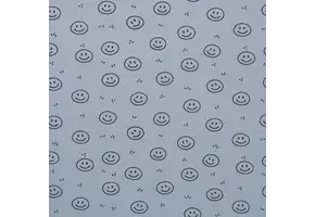 Rib Jersey Stof Bedrukt - Smiley Staalblauw