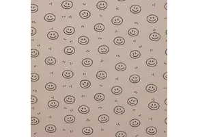 Rib Jersey Stof Bedrukt - Smiley Donker Beige