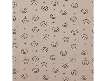 Rib Jersey Stof Bedrukt - Smiley Donker Beige