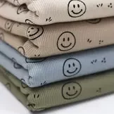 Rib Jersey Stof Smiley Licht Beige – Speels, Zacht & Rekbaar