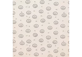 Rib Jersey Stof Bedrukt - Smiley Licht Beige