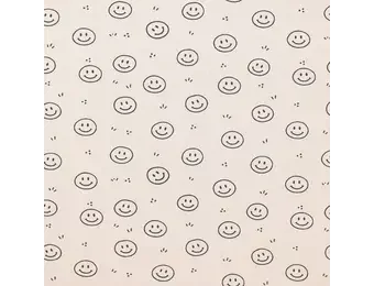 Rib Jersey Stof Bedrukt - Smiley Licht Beige
