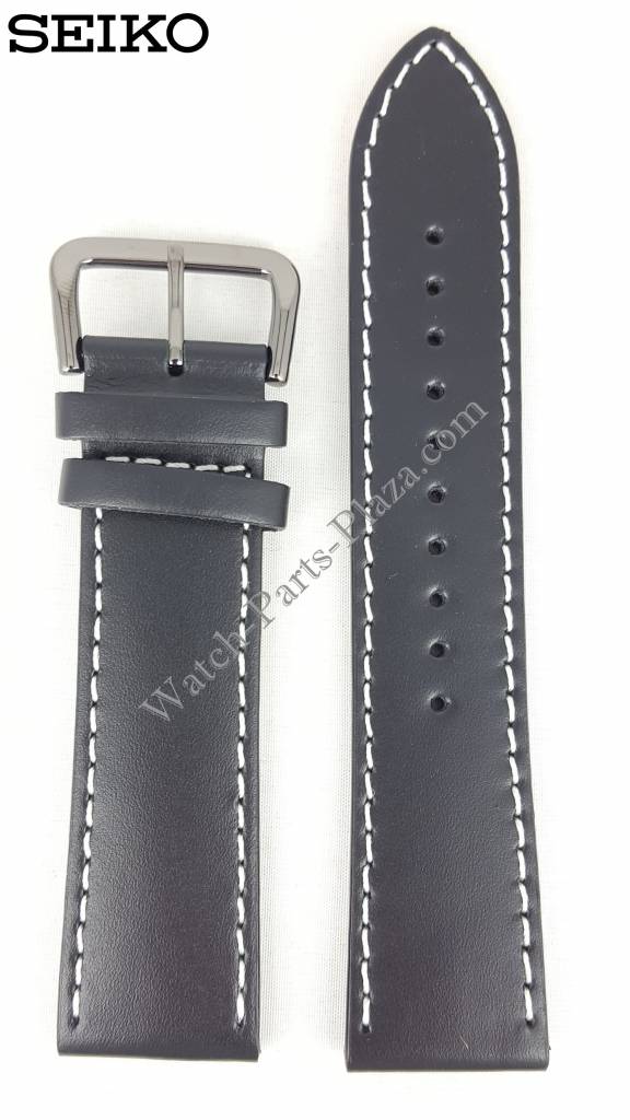 Seiko Gunmetal SNDA21 Black Watch Strap 22mm Calf Leather - WatchPlaza
