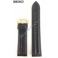 SEIKO BLACK LEATHER WATCH BAND 20mm 7T32-6B50 Strap SDW050J GOLD BUCKLE SDW169P1