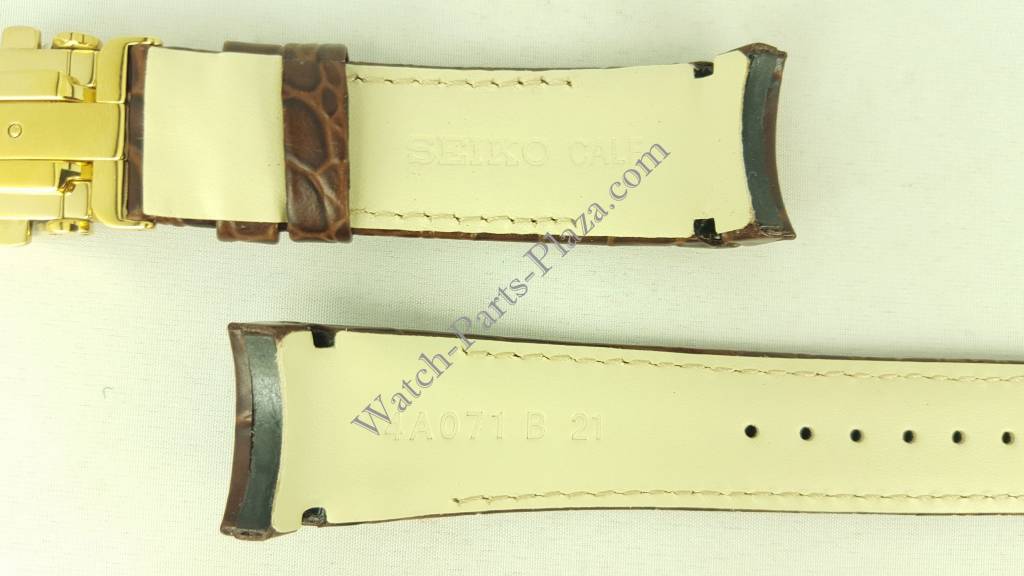 Seiko 4A071 watch band brown leather with gold buckle - WatchPlaza