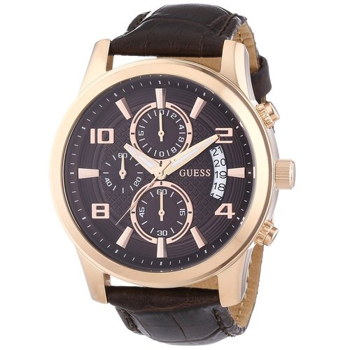 Guess Watch Guess Exec W0076G4 chronograph watch men's rosé 44mm brown croco leather strap