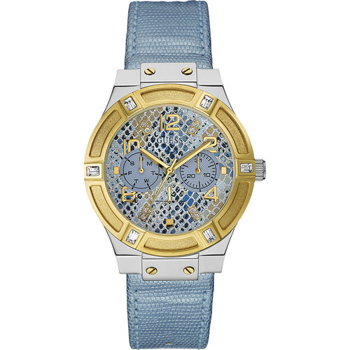 Guess Horloge Guess W0289L2 Jet Setter dameshorloge goudkleurig 39mm lichtblauwe band
