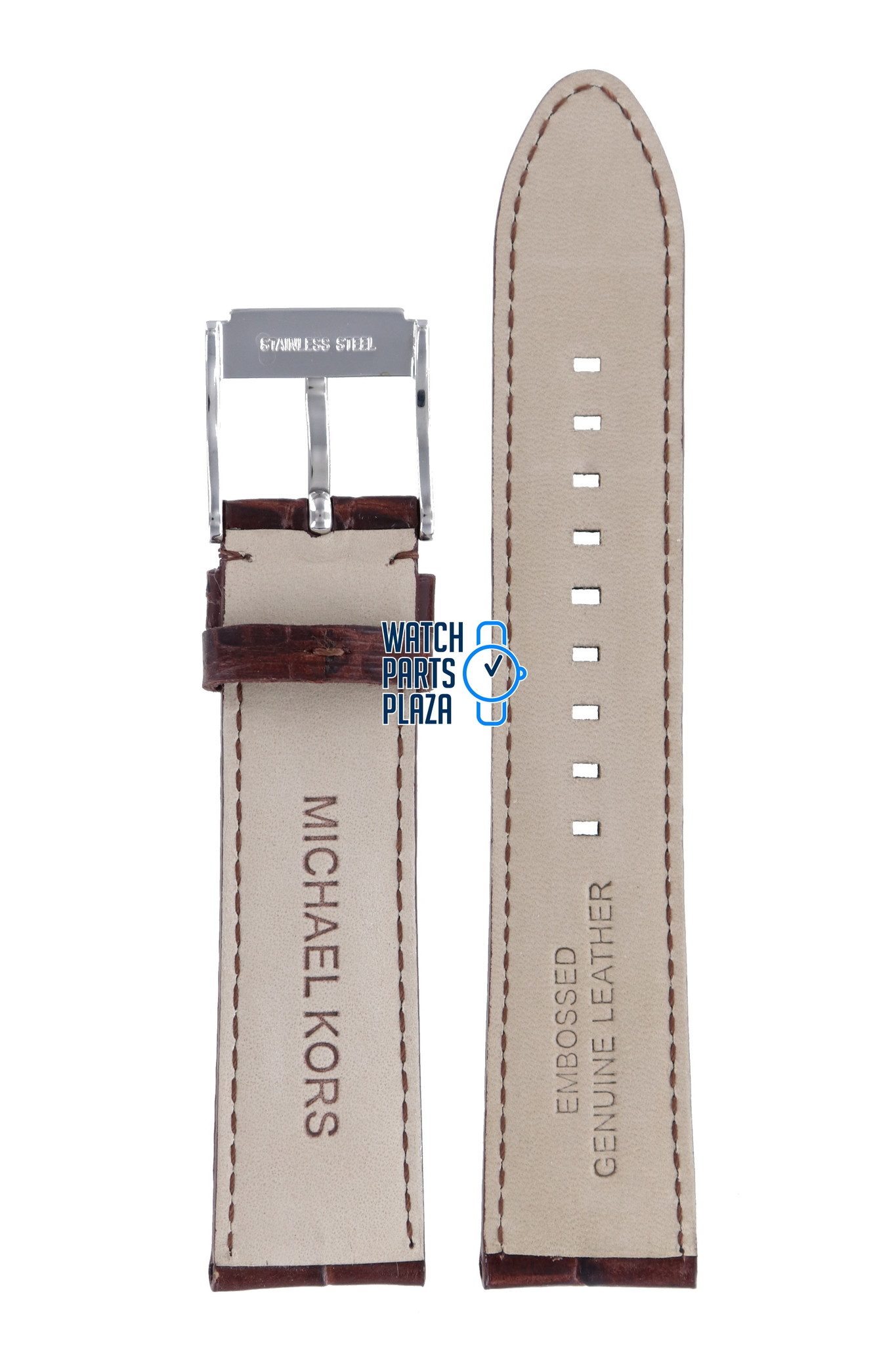 Michael Kors MK8115 Watch Band Brown Leather 22 mm - WatchPlaza