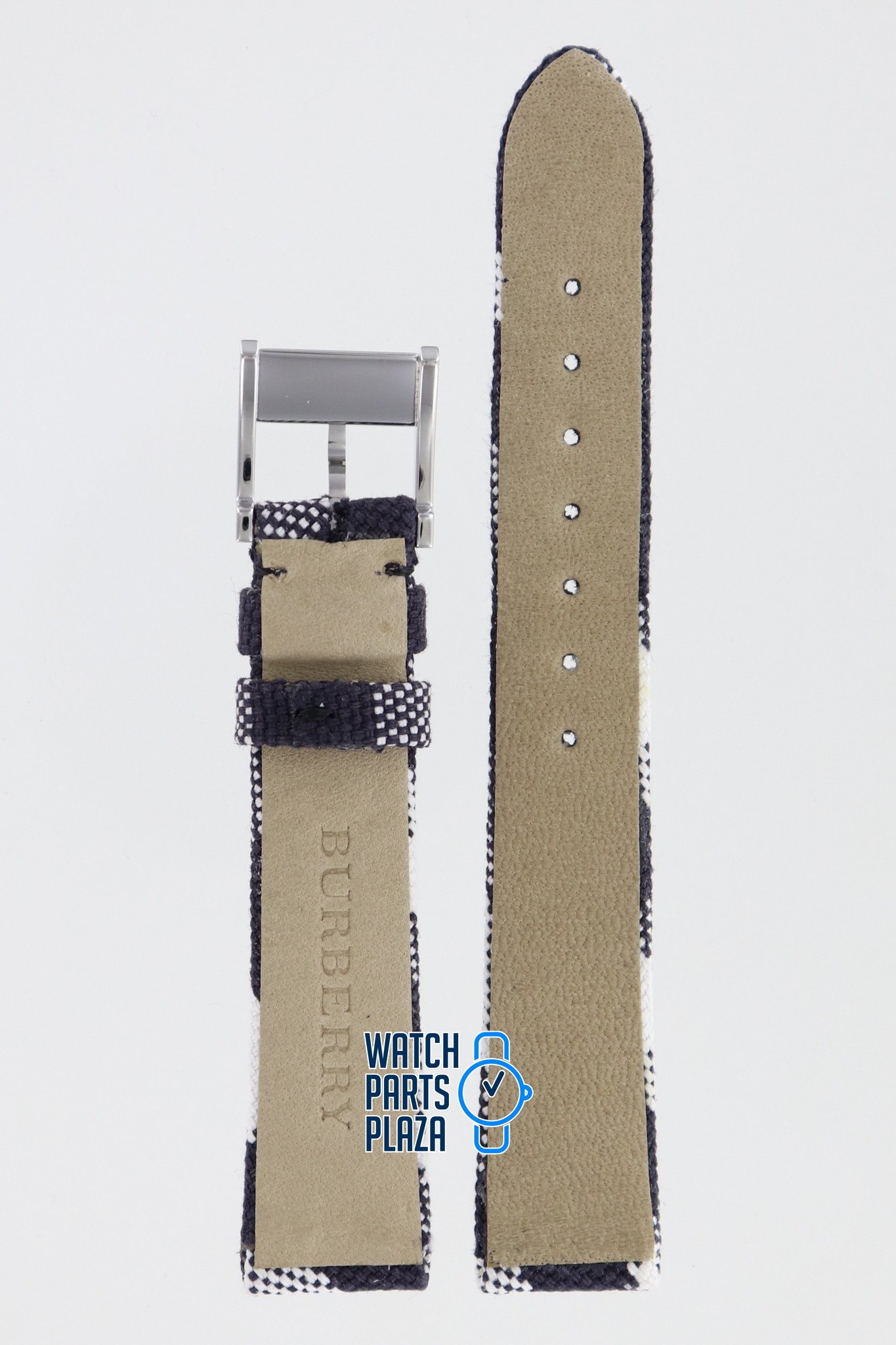 Burberry BU4304 Watch Band Black Leather & Textile 16 mm - WatchPlaza