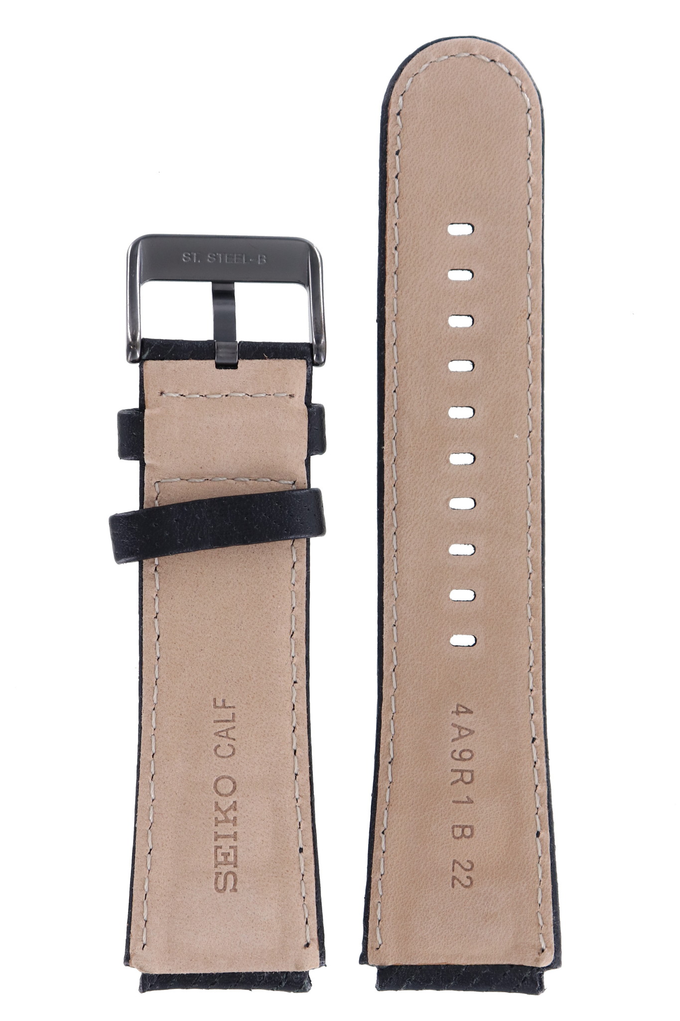 Seiko 4A9R1 B 22 - SKA425 - 5M62-0CA0 Watch Band Black Leather 22 mm -  WatchPlaza