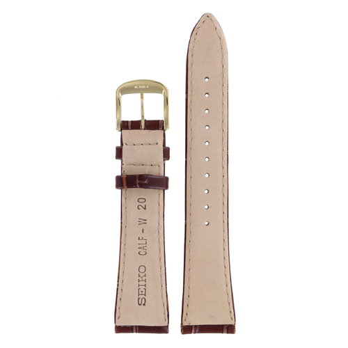 Seiko 7N32-0BV0 & 7N82-0AW0 Watch Band Brown Leather 20 mm - WatchPlaza