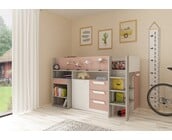 Yolo halfhoogslaper in oud roze met bureau en kast