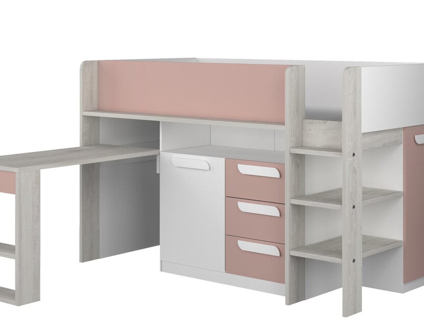 Yolo halfhoogslaper in oud roze met bureau en kast