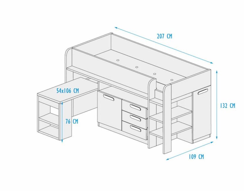Yolo halfhoogslaper Wit & Grijs eiken