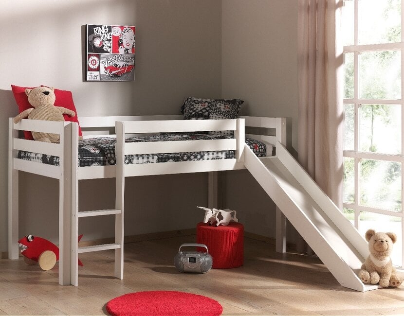 Halfhoogslaper Charlotte -  Wit - met glijbaan - 90x200