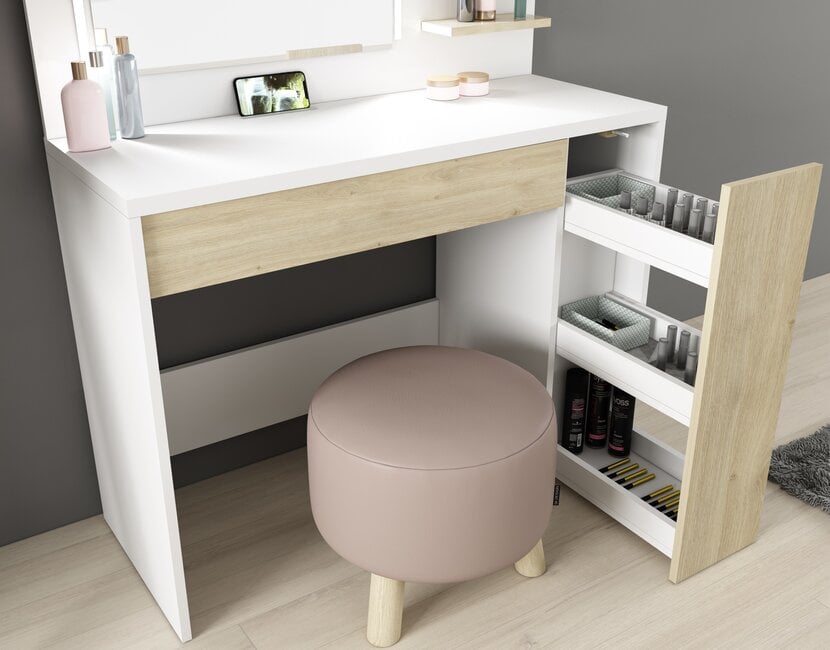 Kaptafel Vanity Glamour - Make-up tafel - Eiken/wit