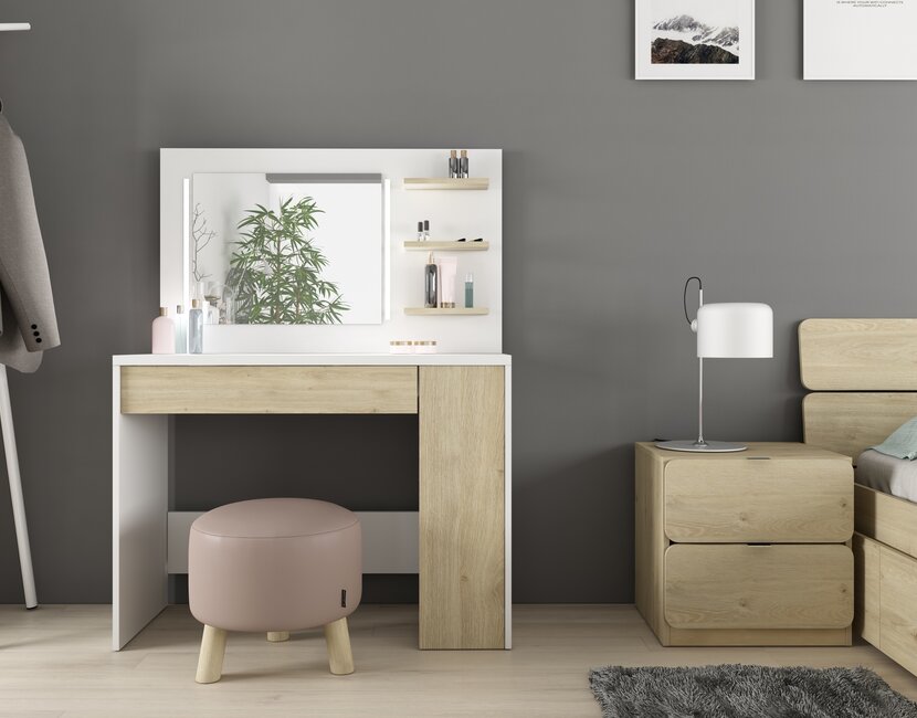 Kaptafel Vanity Glamour - Make-up tafel - Eiken/wit