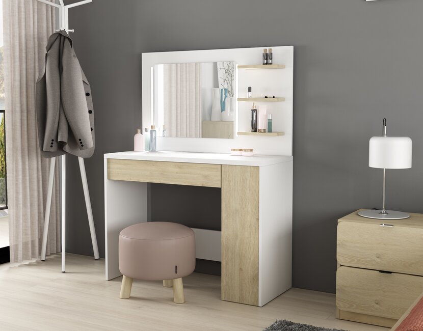 Kaptafel Vanity Glamour - Make-up tafel - Eiken/wit