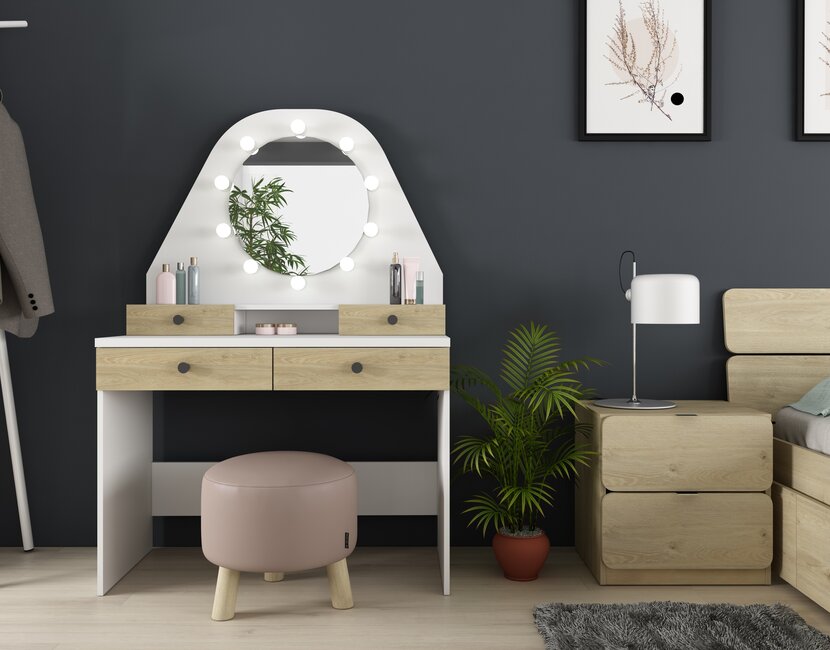 Kaptafel Vanity Star - Make-up tafel - Eiken/wit