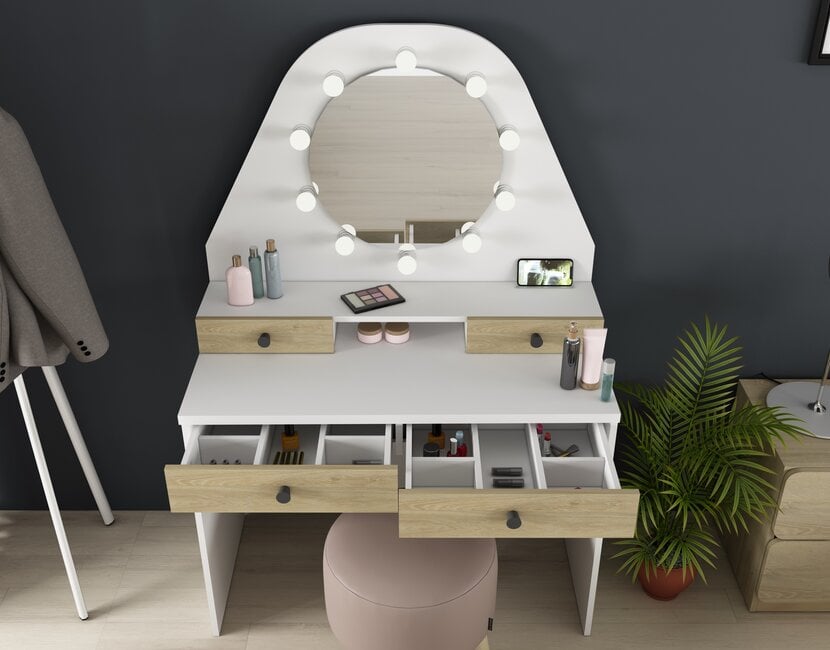 Kaptafel Vanity Star - Make-up tafel - Eiken/wit