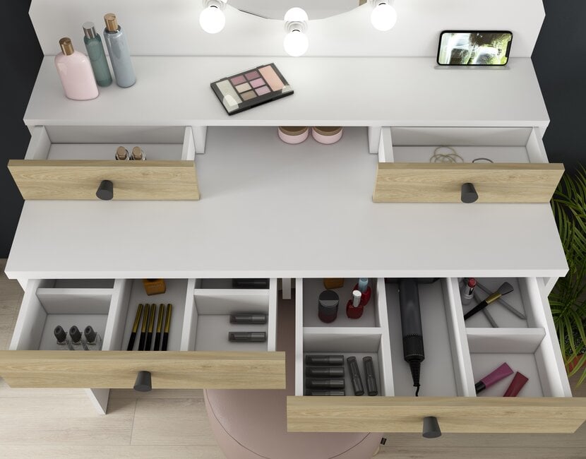 Kaptafel Vanity Star - Make-up tafel - Eiken/wit