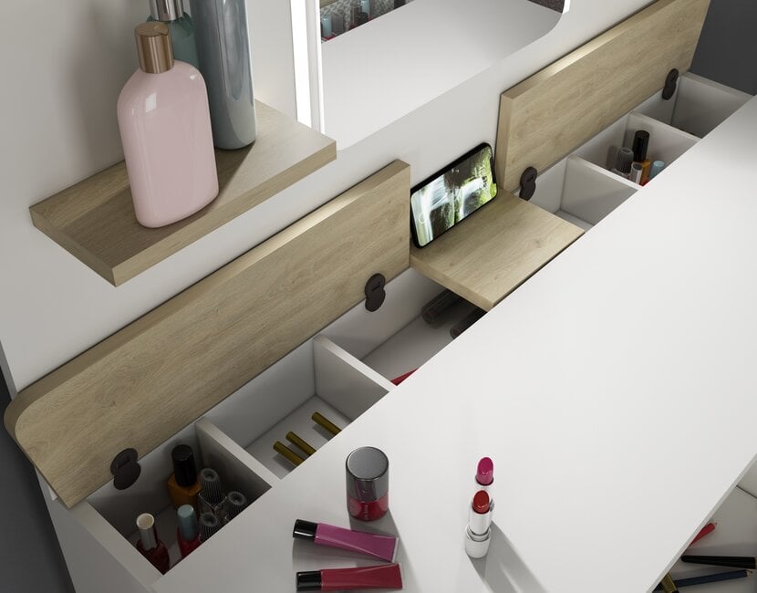 Kaptafel Vanity Secret - Make-up tafel - Eiken/wit