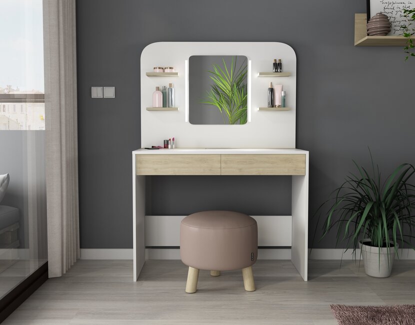 Kaptafel Vanity Secret - Make-up tafel - Eiken/wit