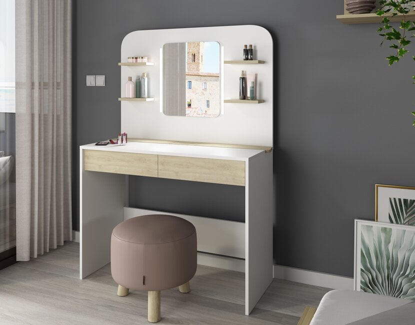 Kaptafel Vanity Secret - Make-up tafel - Eiken/wit
