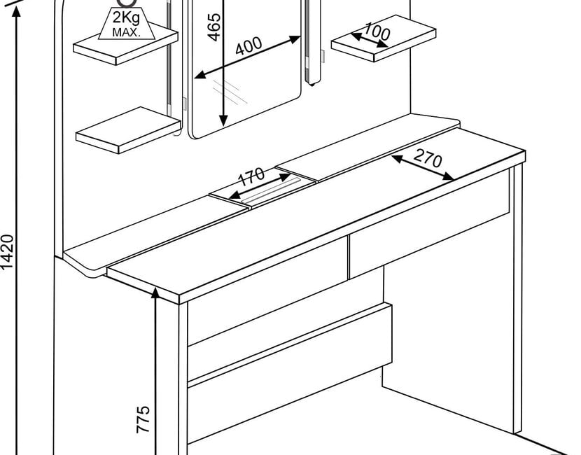 Kaptafel Vanity Secret - Make-up tafel - Wit