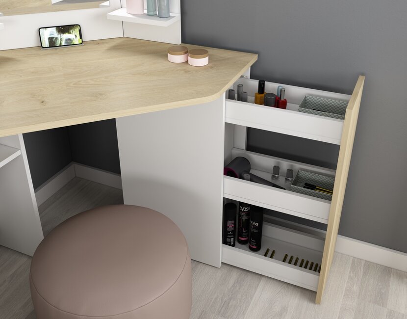 Kaptafel Vanity Chic - Make-up tafel - Eiken/wit