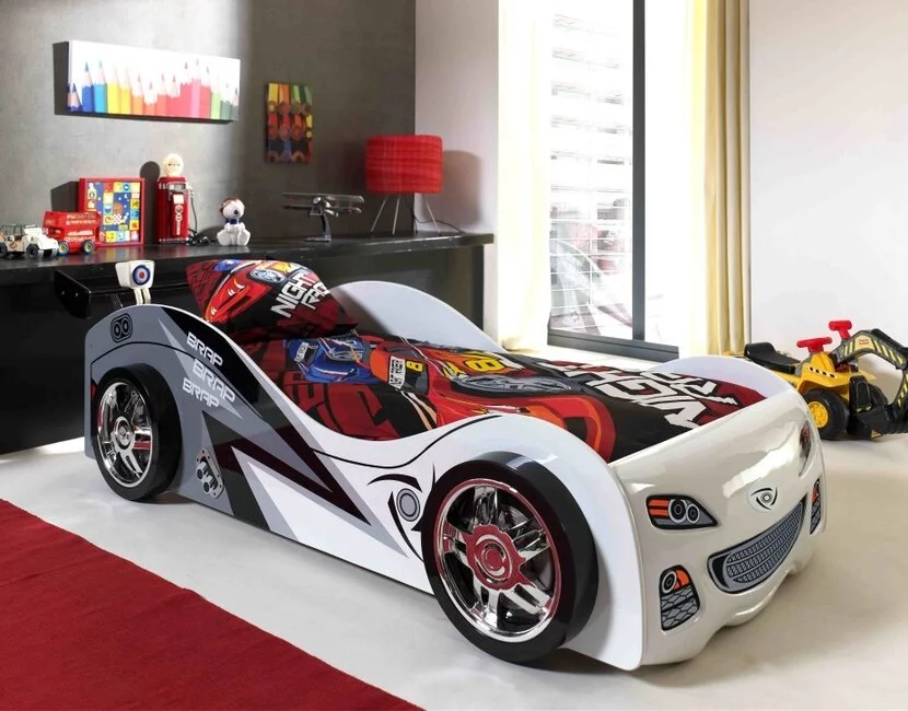 Autobed Wit Brap Brap Raceauto - 90 x 200 cm