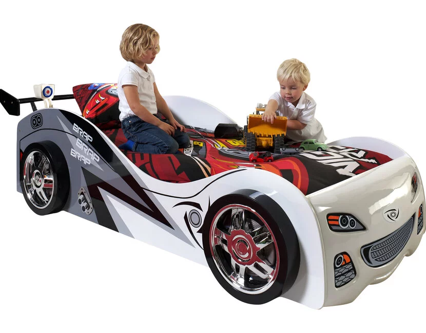 Autobed Wit Brap Brap Raceauto - 90 x 200 cm