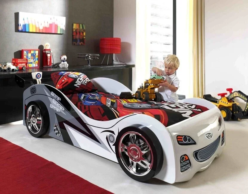 Autobed Wit Brap Brap Raceauto - 90 x 200 cm