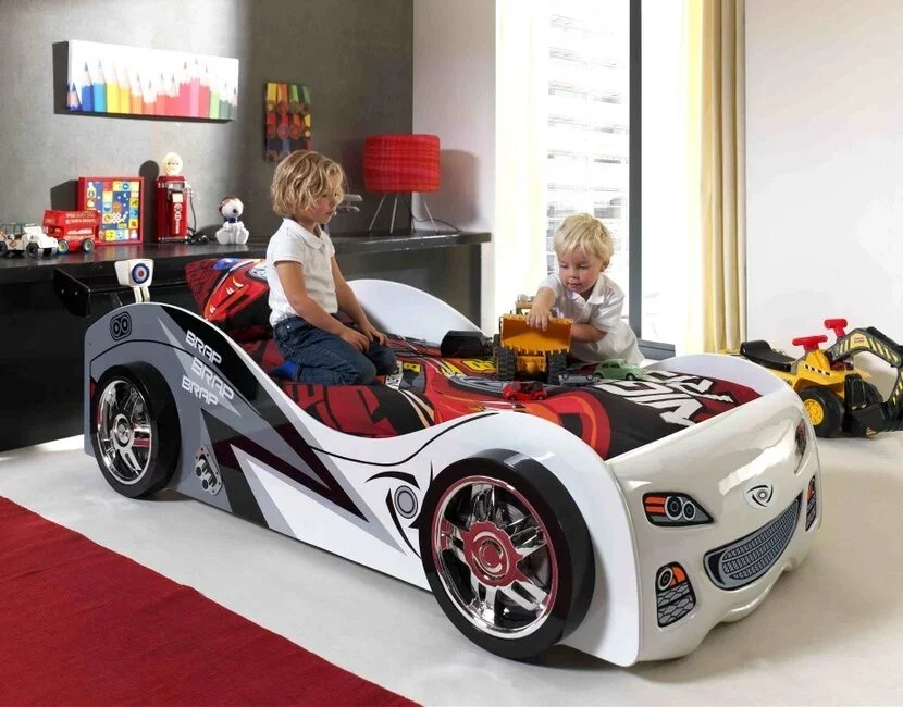 Autobed Wit Brap Brap Raceauto - 90 x 200 cm