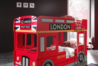 Stapelbed Rood London Bus incl. LED lampen -90x200