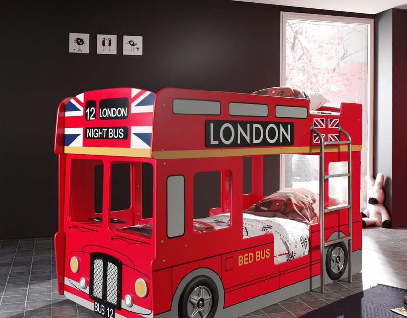 Stapelbed Rood London Bus incl. LED lampen-90x200