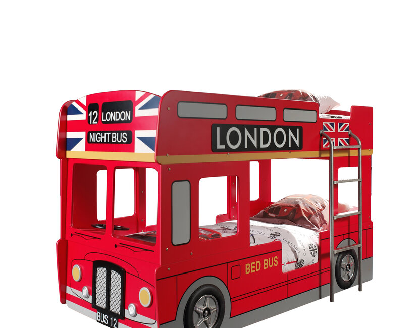 Stapelbed Rood London Bus incl. LED lampen-90x200