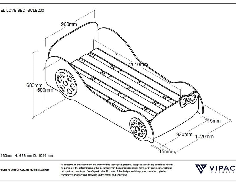 Autobed Roze Love Car 90 x 200