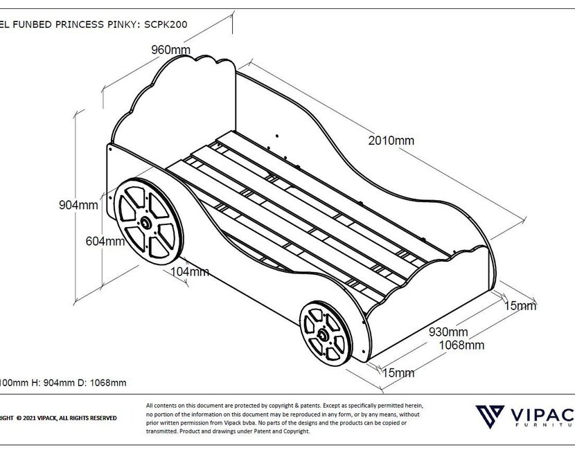 Autobed Roze Princess Pinky - 90 x 200